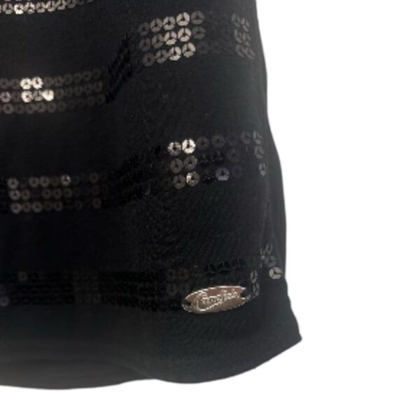 NWOT Candie's Black Sequin Striped Short Sleeve Top. Sparkle & Chic!  Large - Picture 3 of 6